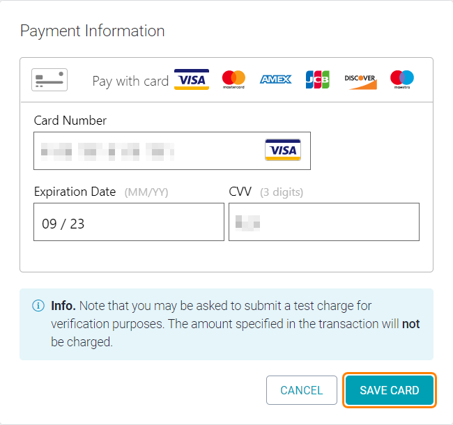 Credit card details