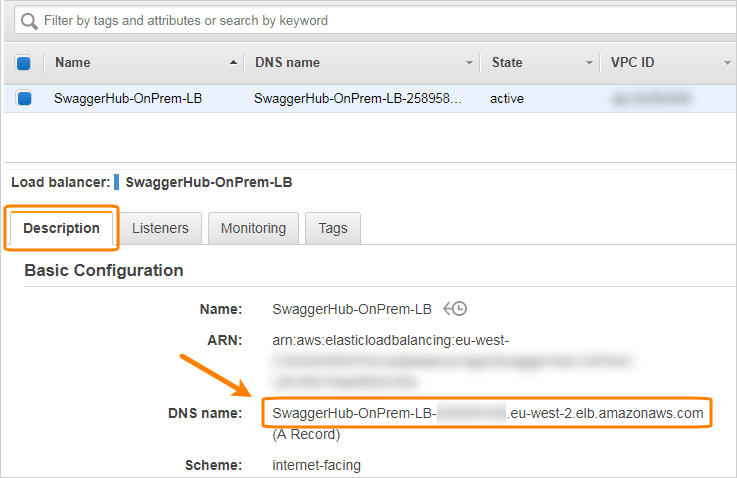 DNS name of the load balancer
