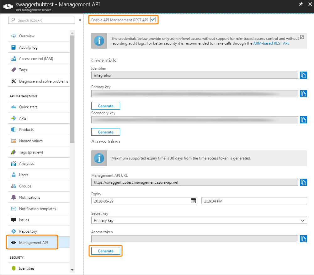 Generating an access token for Azure API Management