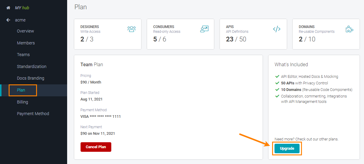 Upgrading your organization's plan