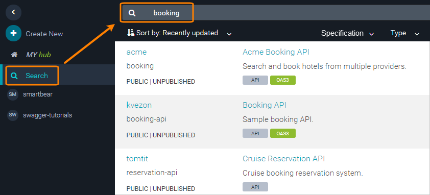 Searching for APIs on SwaggerHub