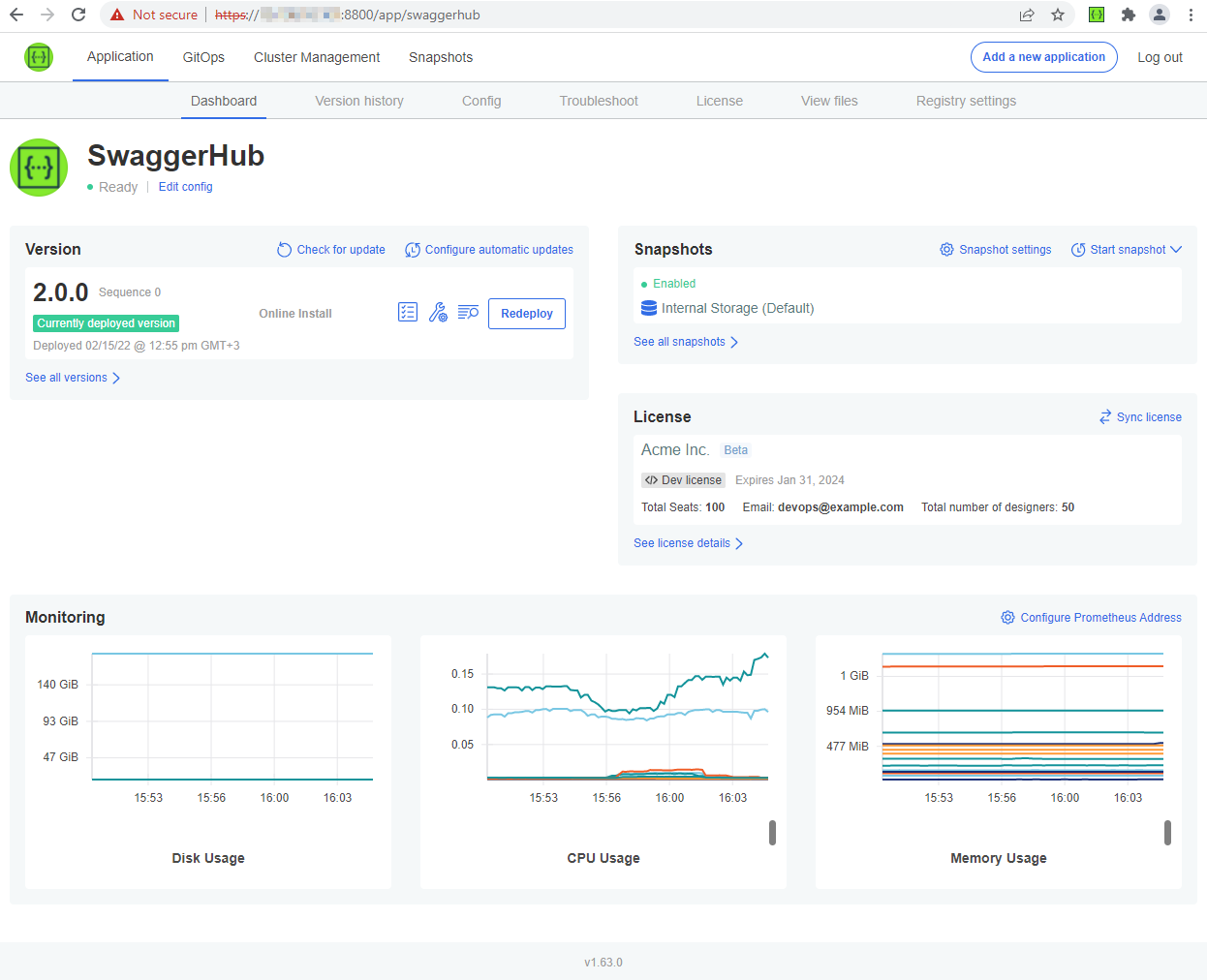 SwaggerHub On-Premise Admin Console
