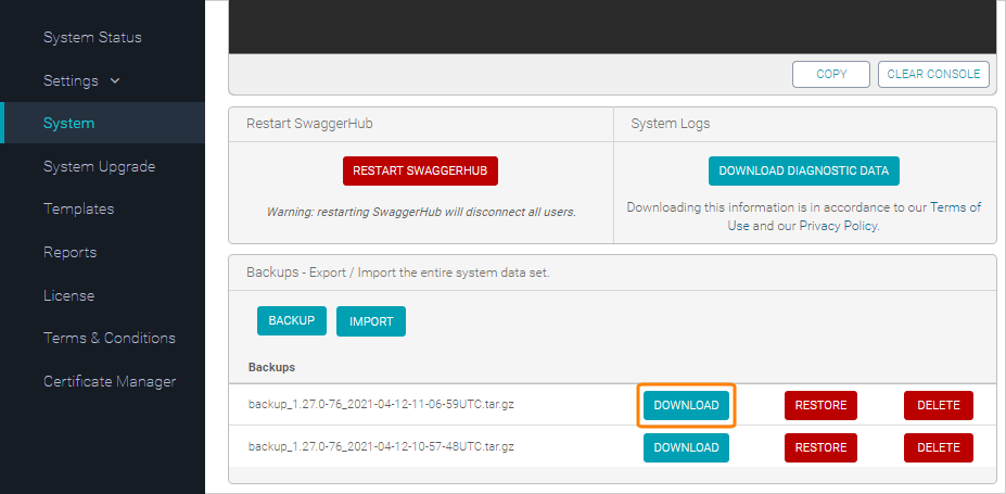 Downloading a backup