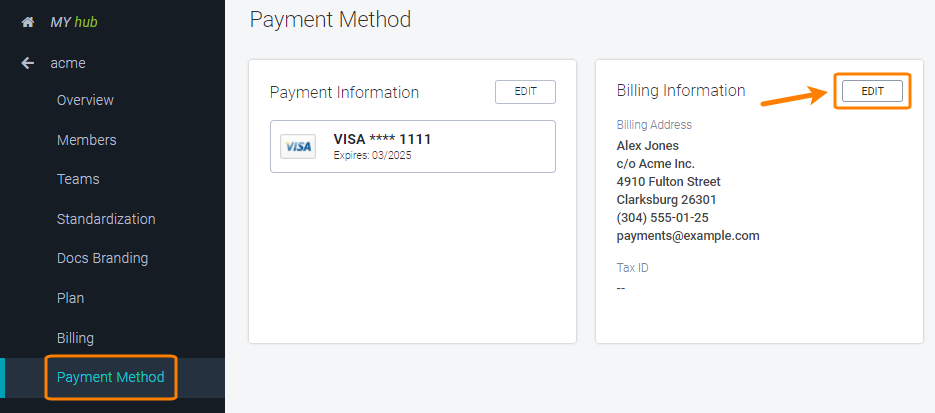 Modifying the billing information