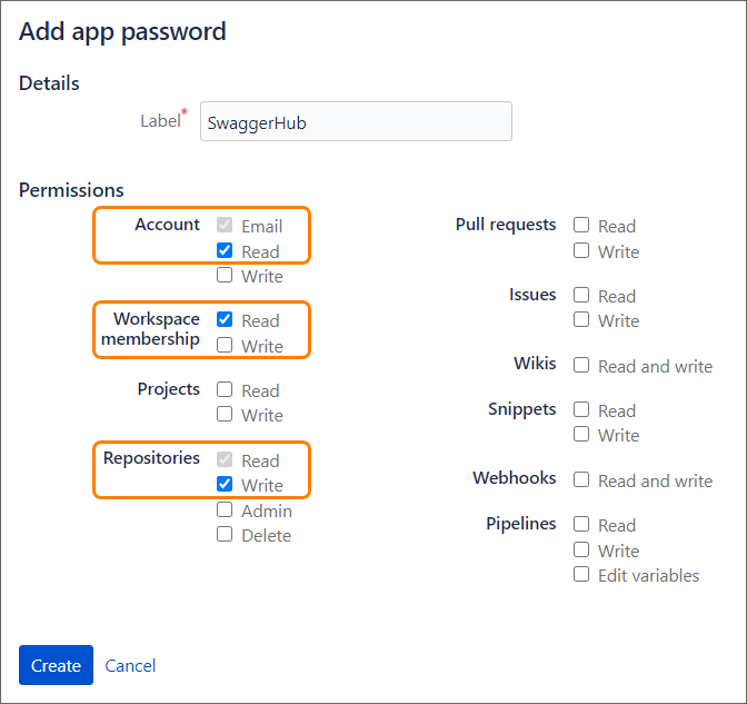 Bitbucket: Permissions for SwaggerHub