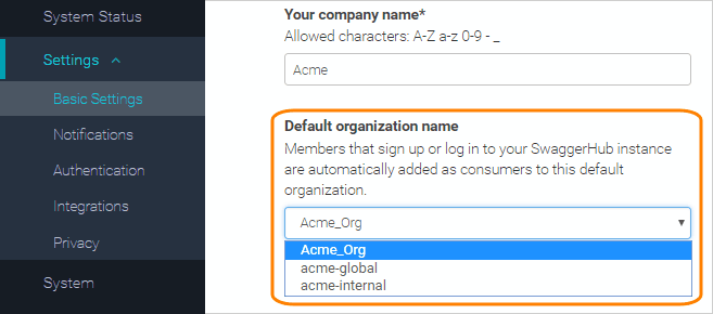 Changing the default organization