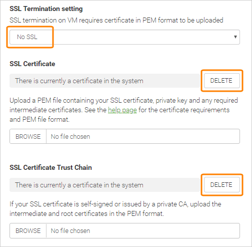 Deleting an SSL certificate